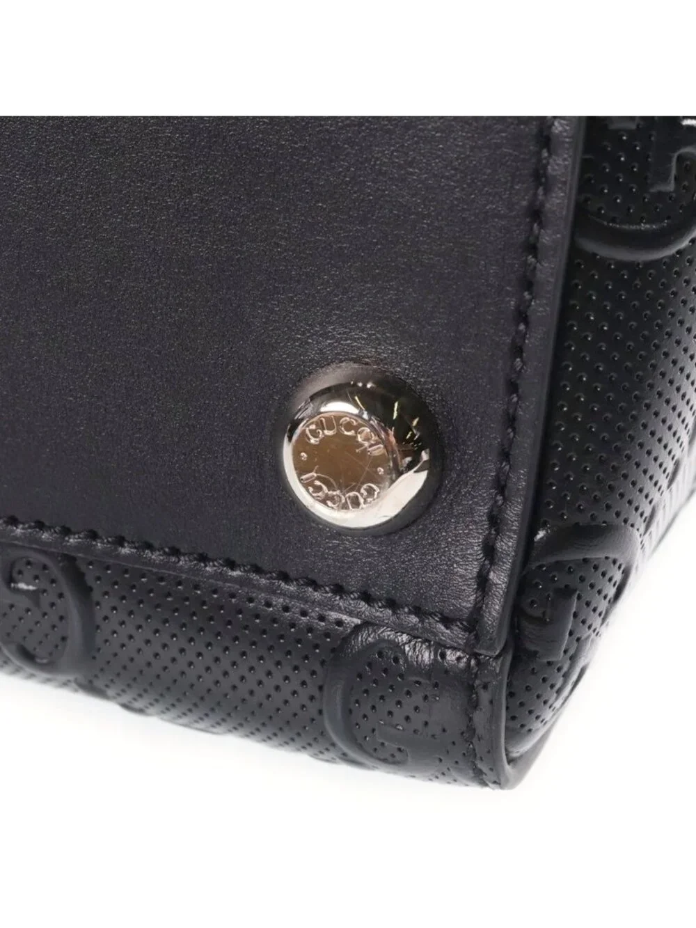 Gucci GG Embossed Leather Hand Tote Bag Silver Black
